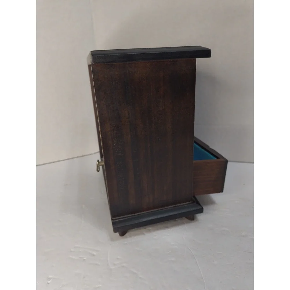 VTG 70s Mele Wooden Music Jewelry Box - 3 Drawer 7.5x8